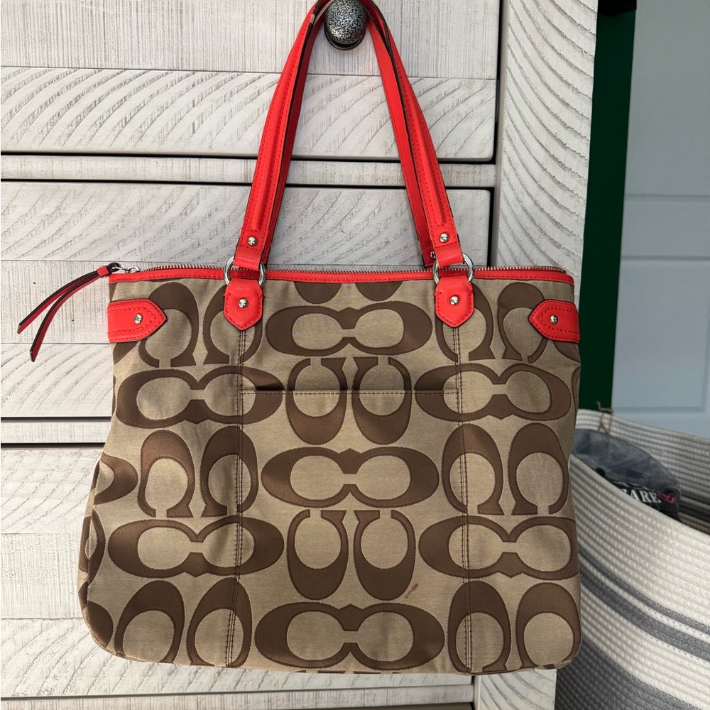 Coach Brown and Orange Signature Tote - Picture 2 of 7